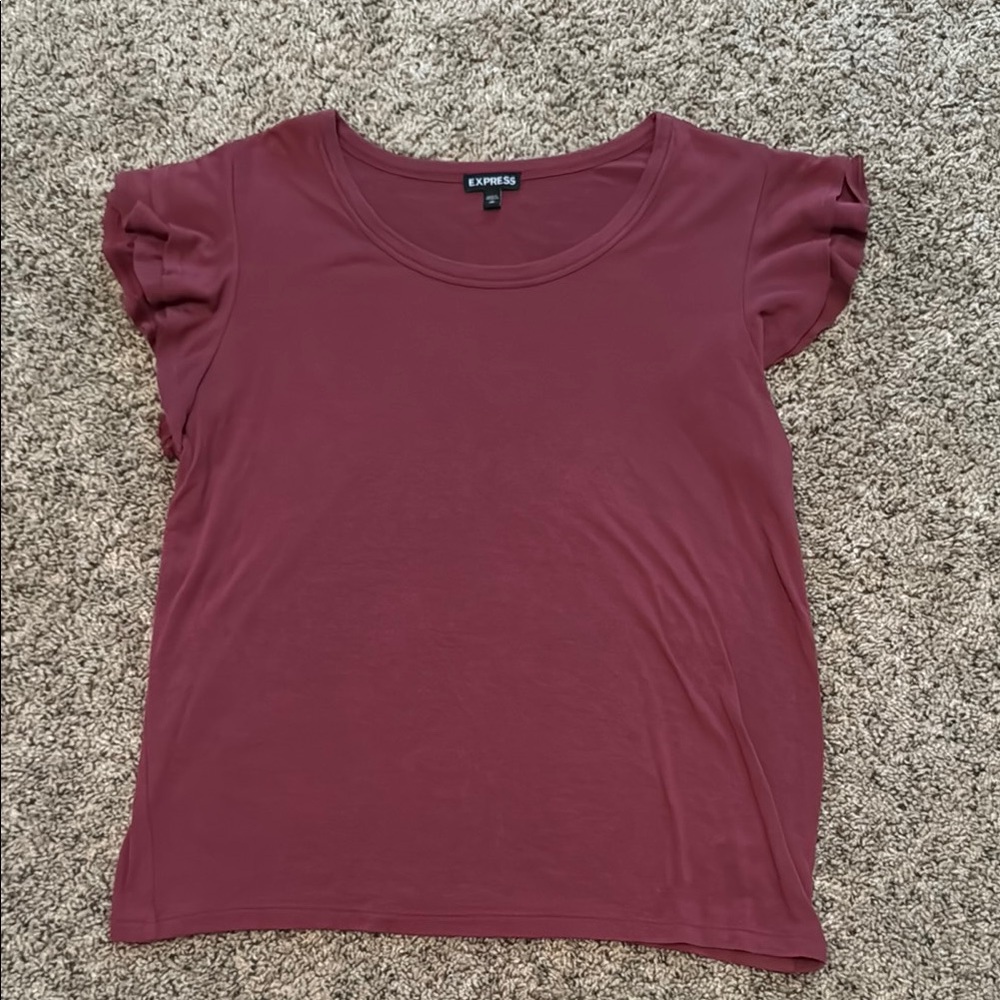 Express Rust Flutter Sleeve T-Shirt Ruffled Relaxed